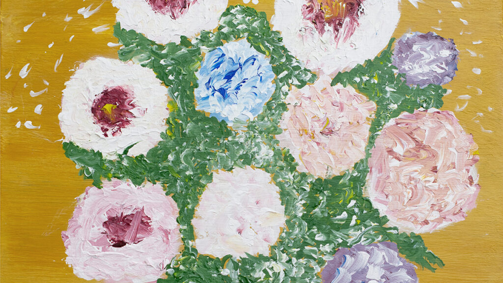 Detail of "Untitled," acrylic painting of a bouquet of flowers, by Brad Goldman.