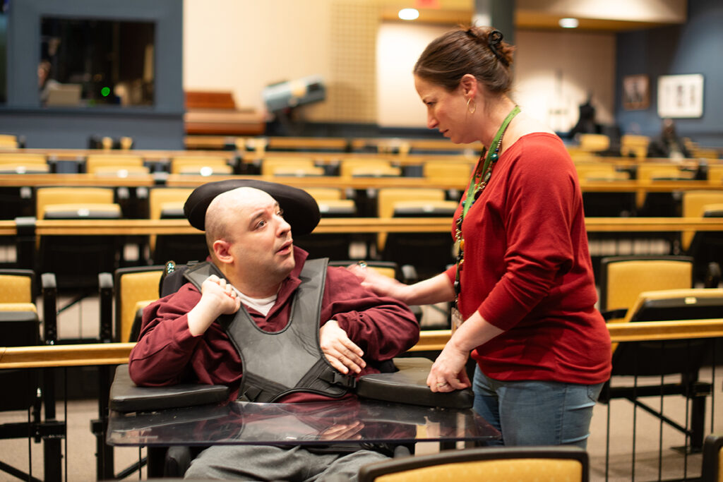 Paul discusses the details of his play during rehearsal.