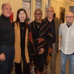 Matheny CEO with family with Arts Access Visual Arts Coordinator Andrew Edge in the Robert Schonhorn Arts Center gallery during Full Circle 2019.