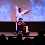 Artist Natalia Manning performing on stage in the Robert Schonhorn Arts Center.